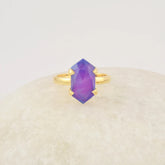 Hexagon Opal Ring, 8x15mm Aurora Opal Gemstone Ring, Sterling Silver Ring For Her, 18k Gold Plated Gift For Anniversary, Purple Opal Ring